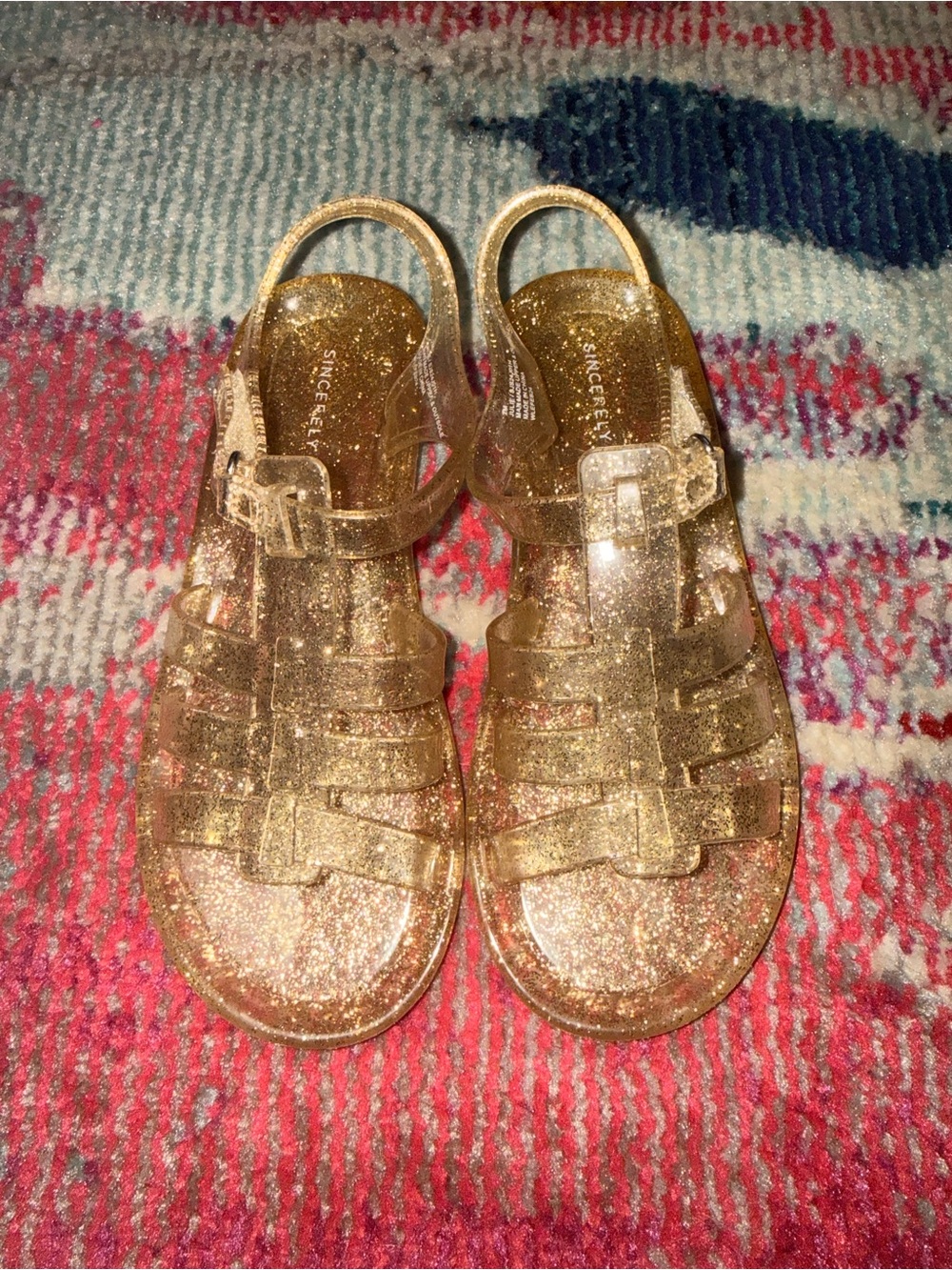 New* Gold Glitter Jelly Sandals for Kids sz 2
